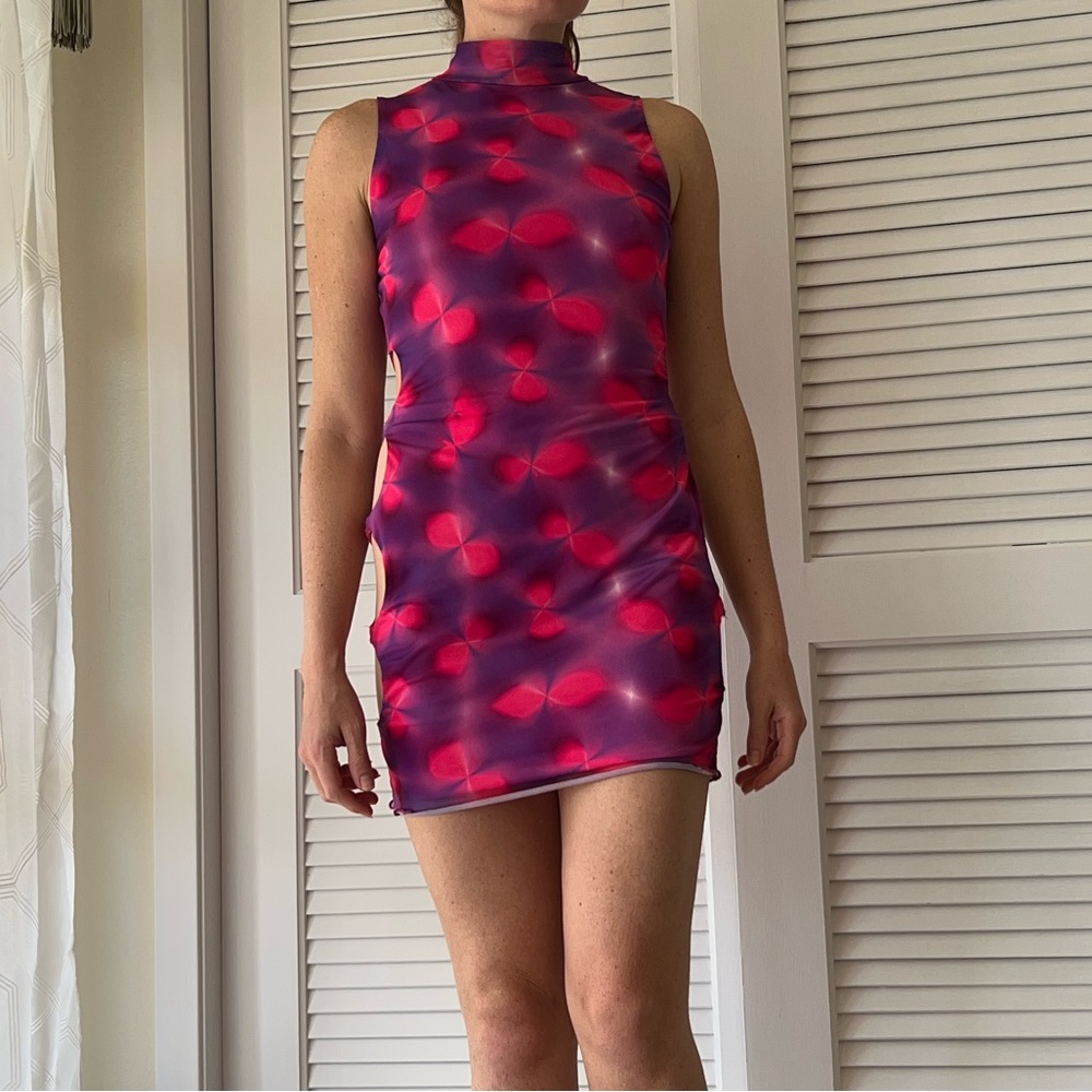 Blanc Pink & Purple Cut Out Sides Mini Dress